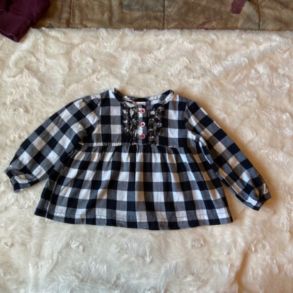 $8 ADD ON Carter's Black & White Checkered LS Blouse Girls Toddler Size 2T